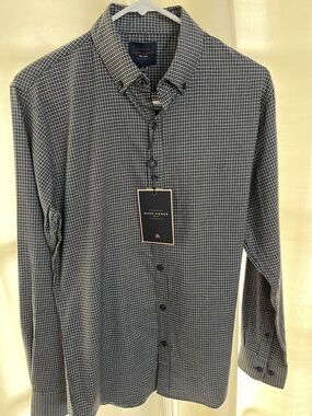 Marc Asher NY Mens Plaid Button Down Shirt Small Gray White Soft Office Luxe NWT